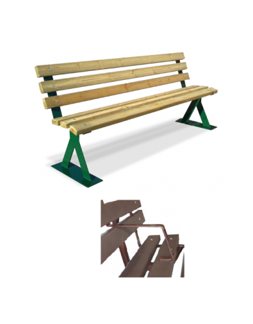 Panchina con schienale in doghe di legno di pregio, struttura e braccioli in acciaio zincato e verniciato - cm 200x52,4x86h