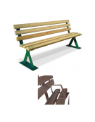 Panchina con schienale in doghe di legno di pino, struttura e braccioli in acciaio zincato e verniciato - cm 200x52,4x86h