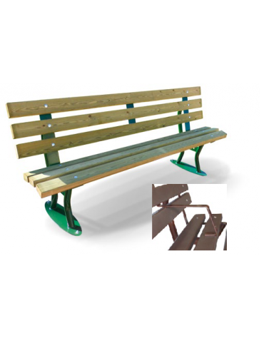 Panchina con braccioli in acciaio zincato e verniciato, seduta e schienale con doghe in legno di pino - cm 200x57,8x82,4h