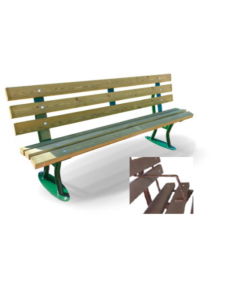 Panchina con braccioli in acciaio zincato e verniciato, seduta e schienale con doghe in legno di pino - cm 200x57,8x82,4h