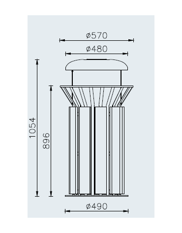 Cestino di forma cilindrica da 80 lt in acciaio zincato e verniciato - base in ferro, da tassellare - con legno di pino - cm Ø57