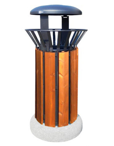 Cestino di forma cilindrica in acciaio zincato e verniciato - base in ferro, da tassellare - con legno di pregio - cm Ø57x105,4h