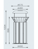 Cestino di forma cilindrica in acciaio zincato e verniciato - base in ferro, da tassellare - con legno di pregio - cm Ø57x105,4h