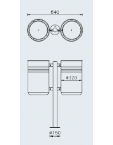 Cestino per la raccolta differenziata con 2 contenitori, da inghisare, in acciaio zincato e verniciato - cm L. 84