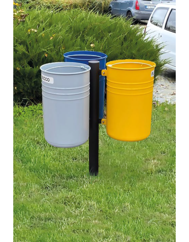 Cestino per la raccolta differenziata con 3 contenitori, in acciaio zincato e verniciato - da inghisare - cm 77,9x70,9