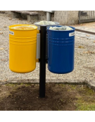 Cestino per la raccolta differenziata con 3 contenitori, in acciaio zincato e verniciato - da inghisare - cm 77,9x70,9