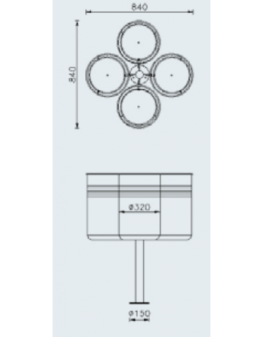 Cestino per la raccolta differenziata con 4 contenitori, da inghisare, in acciaio zincato e verniciato - cm 84x84