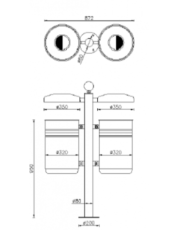 Cestino per la raccolta differenziata, 2 contenitori, in acciaio zincato e verniciato, da inghisare - cm L. 87,2