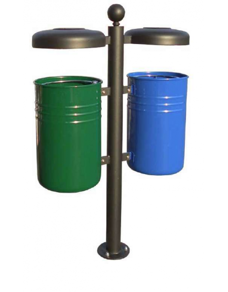 Cestino per la raccolta differenziata, 2 contenitori, in acciaio zincato e verniciato, da inghisare - cm L. 87,2