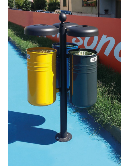 Cestino per la raccolta differenziata, 3 contenitori, in acciaio zincato e verniciato, da inghisare - cm 80,2x74,2