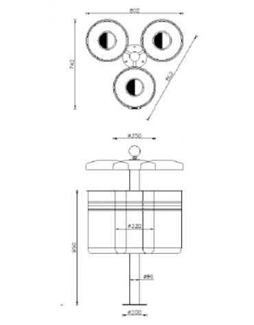 Cestino per la raccolta differenziata, 3 contenitori, in acciaio zincato e verniciato, da inghisare - cm 80,2x74,2