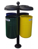 Cestino per la raccolta differenziata, 4 contenitori,  in acciaio zincato e verniciato, da inghisare - cm 87,2x87,2