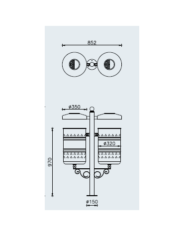 Cestino raccolta differenziata 2 settori in acciaio zincato e verniciato con coperchio e posacenere, da inghisare - cm  L. 82,5