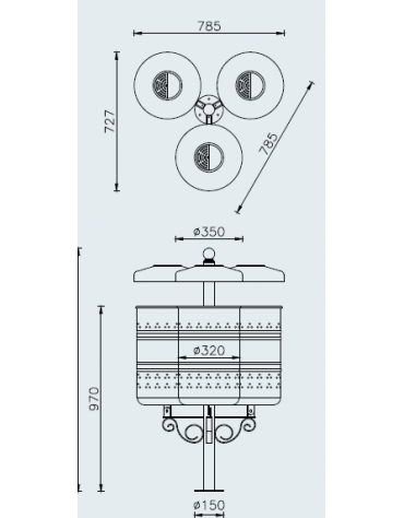 Cestino raccolta differenziata 3 settori in acciaio zincato e verniciato con coperchio e posacenere, da inghisare - cm 78,5x72,7