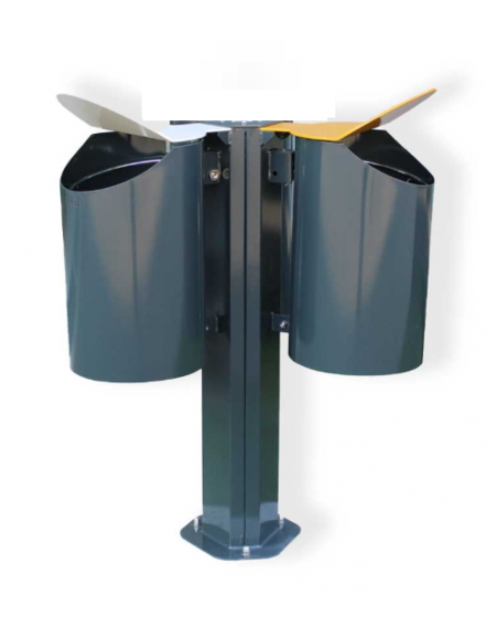 Cestino per la raccolta differenziata con 2 contenitori, completo di coperchi e posacenere, da tassellare - cm 81,6x109,5h