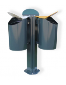 Cestino per la raccolta differenziata con 3 contenitori, completo di coperchi e posacenere, da tassellare - cm 81,6x75x109,5h