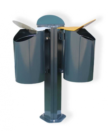 Cestino per la raccolta differenziata con 3 contenitori, completo di coperchi e posacenere, da tassellare - cm 81,6x75x109,5h