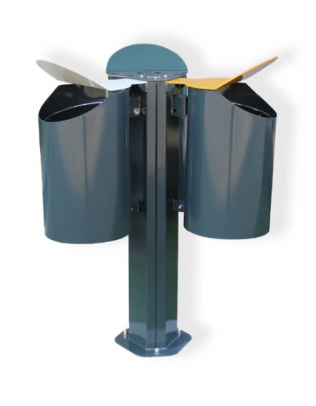 Cestino per la raccolta differenziata con 3 contenitori, completo di coperchi e posacenere, da tassellare - cm 81,6x75x109,5h