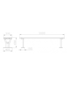 Panchina senza schienale, in acciaio zincato e verniciato, doghe in legno di pregio - cm 200x40x45h