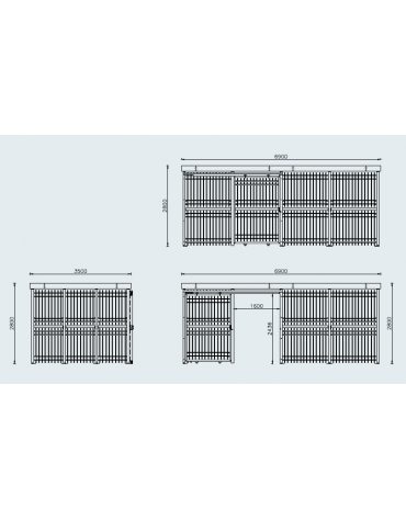 Pensilina per bici in acciaio zincato e verniciato, con porta apribile manualmente tramite anta scorrevole - cm L.690