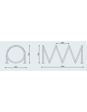 Portabici a spirale 5 posti realizzato in acciaio zincato e verniciato. Da tassellare - cm 189x79,4h