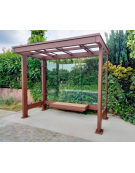 Pensilina in lamiera acciaio, parete di fondo in vetro e copertura policarbonato o lamiera coibentata + 1 parete laterale