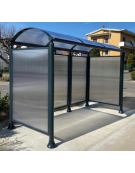 Pensilina 2 moduli in acciaio verniciato con copertura e parete di fondo in policarbonato alveolare - cm 228x158,8x239,5h