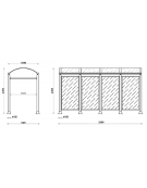 Pensilina 2 moduli in acciaio verniciato con copertura e parete di fondo in policarbonato alveolare - cm 228x158,8x239,5h