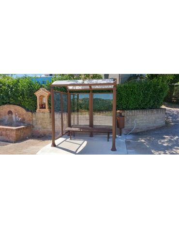 Pensilina 2 moduli in acciaio verniciato con copertura e parete di fondo in policarbonato alveolare - cm 228x158,8x239,5h