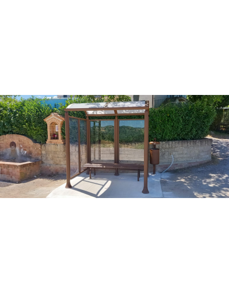 Pensilina 2 moduli in acciaio verniciato con copertura e parete di fondo in policarbonato alveolare - cm 228x158,8x239,5h