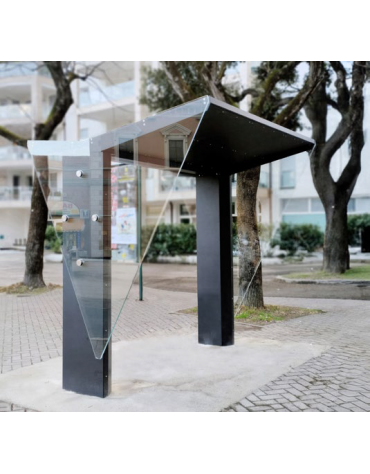 Pensilina bus dal design moderno con pareti realizzate in vetro sagomato trasparente - cm 250x200x232,8h