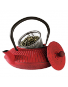 Teiera in ghisa smaltata con colino in acciaio inox - colore rosso - 2-3 tazze - capacità ml 800 - cm 19,5x18x15h