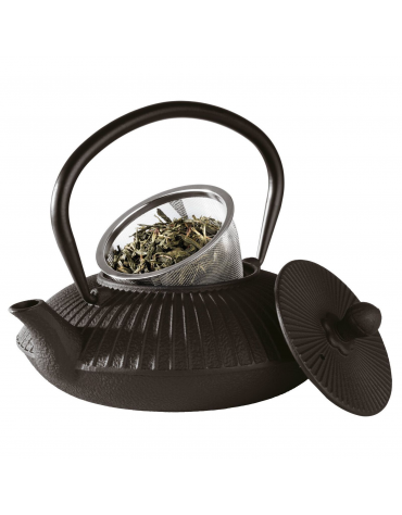 Teiera in ghisa smaltata con colino in acciaio inox - colore nero - 2-3 tazze - capacità ml 800 - cm 19,5x18x15h