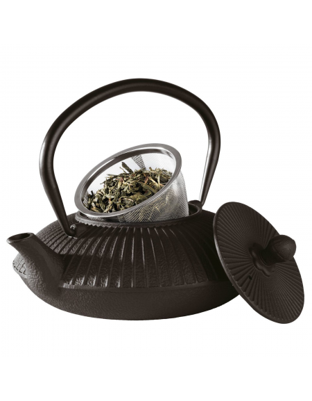 Teiera in ghisa smaltata con colino in acciaio inox - colore nero - 2-3 tazze - capacità ml 800 - cm 19,5x18x15h