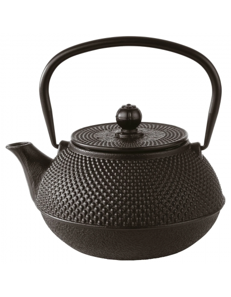 Teiera in ghisa con interno smaltato e colino in acciaio inox - colore nero - capacità ml 800 - cm 17x14x17h