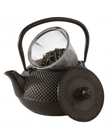 Teiera in ghisa con interno smaltato e colino in acciaio inox - colore nero - capacità ml 800 - cm 17x14x17h
