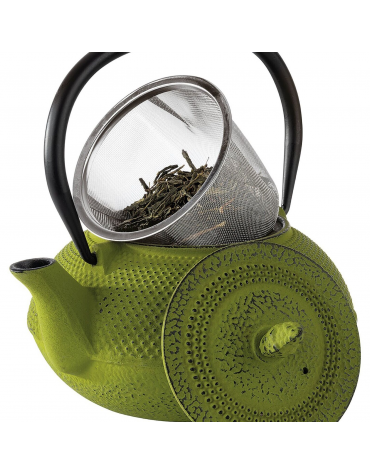 Teiera in ghisa con interno smaltato e colino in acciaio inox - colore verde  - capacità ml 800 - cm 17x14x17h