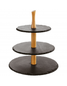 Alzata 3 piani in ardesia con supporto in legno di acacia - Diametro Ø cm 20-25-30 - Altezza cm 34