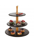 Alzata 3 piani in ardesia con supporto in legno di acacia - Diametro Ø cm 20-25-30 - Altezza cm 34