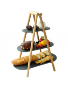 Alzata 3 piani in ardesia con supporto in legno - dim. supporto cm 25x4,5x54h - dim. ripiani cm 21x8-31x13-41x18