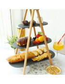 Alzata 3 piani in ardesia con supporto in legno - dim. supporto cm 25x4,5x54h - dim. ripiani cm 21x8-31x13-41x18