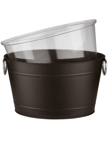 Secchio portabottiglie in metallo galvanizzato con inserto PVC - colore nero - capacità Lt. 11 - cm 40x28x22h