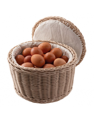 Cesto uova in midollino con imbottitura in tessuto - colore beige - portata circa 20 uova - Diametro cm 26 - Altezza cm 17