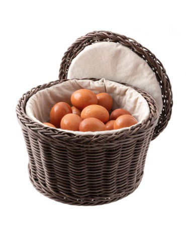 Cesto uova in polipropilene con imbottitura in tessuto - colore marrone - portata circa 20 uova - Diametro cm 26 - Altezza cm 17