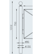 Supporto di testa da inghisare per barriera in tubolare acciaio zincato e verniciato - cm Ø8x131,2h