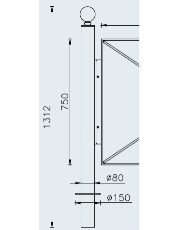 Supporto di testa da inghisare per barriera in tubolare acciaio zincato e verniciato - cm Ø8x131,2h