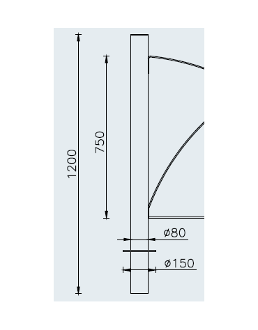 Supporto di testa da inghisare per barriera in tubolare acciaio zincato e verniciato - cm Ø8x120h