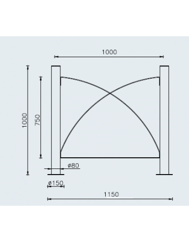 Barriera in tubolare acciaio zincato e verniciato con 2 supporti di testa da tassellare - cm 115x100h