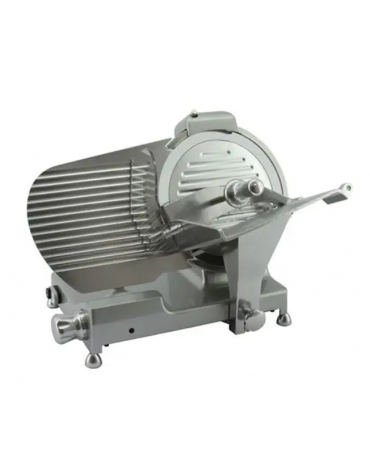 Affettatrice a gravità in alluminio pressofuso, affilatoio fisso - lama Ø 220 mm - Taglio utile cm 18x14 - Blocco carrello