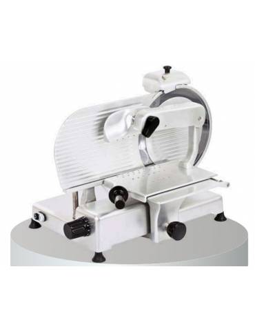 Affettatrice verticale in alluminio anodizzato con braccio a cigno, affilatoio fisso - lama Ø cm 35 - Taglio utile cm 33x25